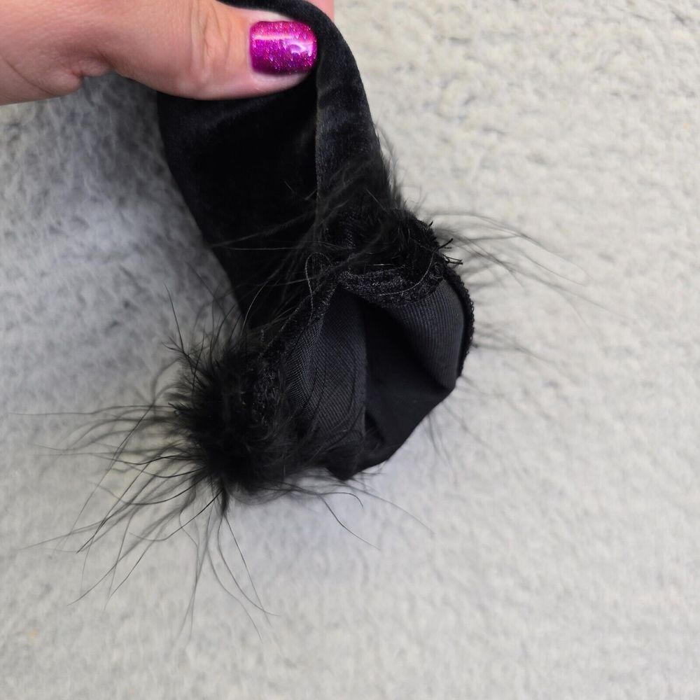 Allegra K Velour‎ Crop Top Womens XS Black Fur Trim Club Rave Whimsigoth Glam - Picture 8 of 10
